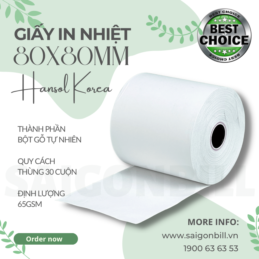 30 CUỘN - GIẤY IN BILL 80x80 (HANSOL)